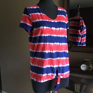 JONES NEW YORK RED WHITE BLUE TIE-DYE PATRIOTIC T